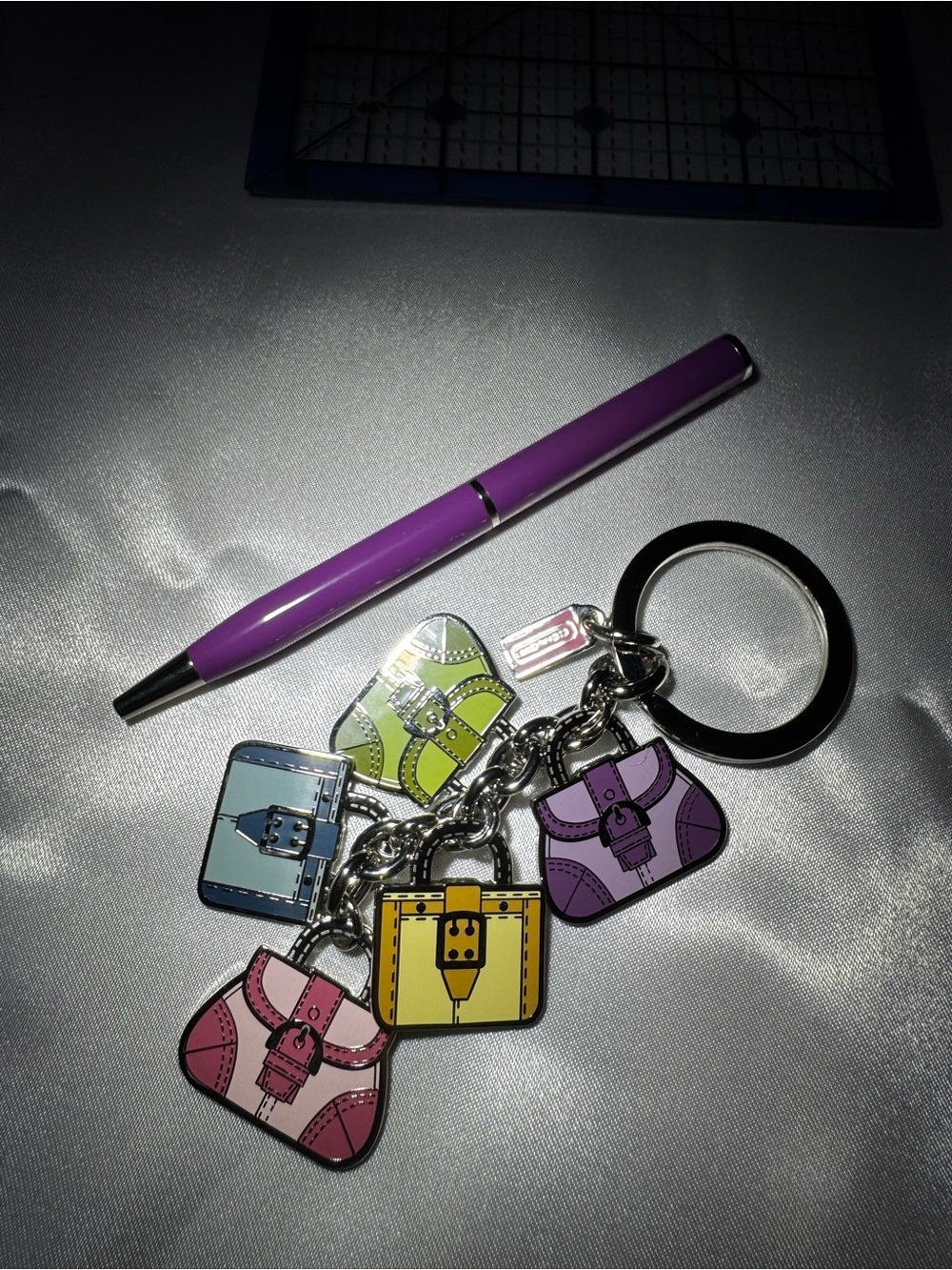 Coach Multicolor Enamel Purse Charm Keyring — Purple, Pink, Yellow, Green, Blue - Picture 2 of 4